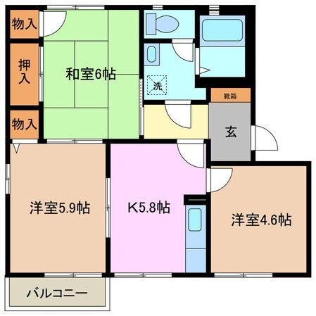 阿倉川駅 徒歩5分 2階の物件間取画像